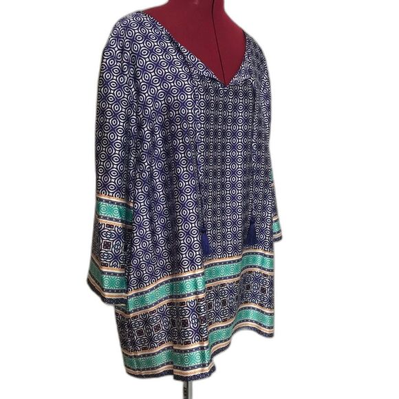 Chico's Whimsy Popover Blouse Women Size XL(16) Majestic Blue Tassel Detail NWT - Picture 7 of 12
